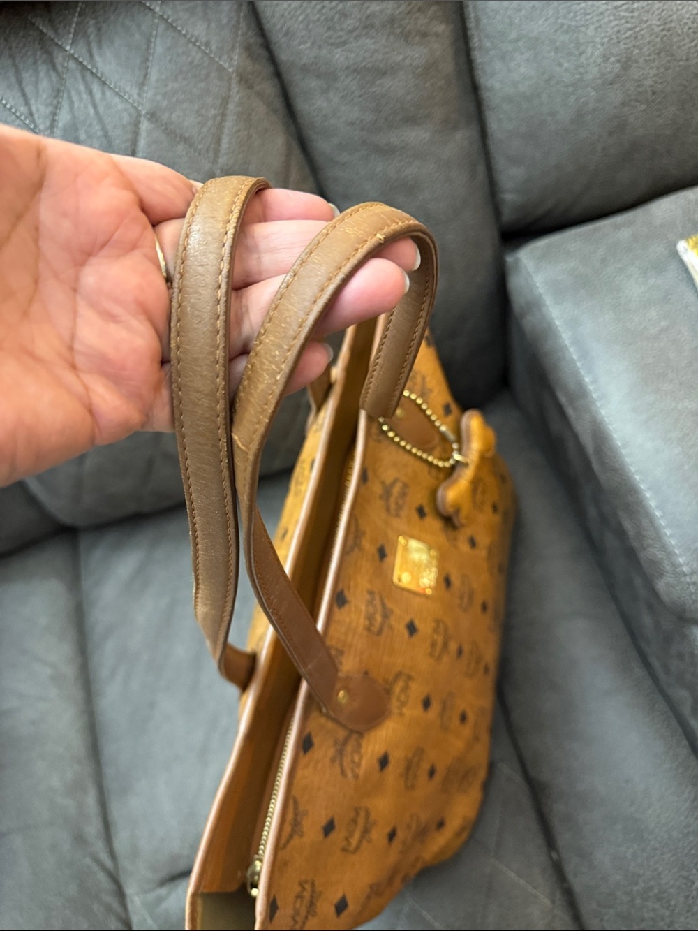 MCM Cognac Logo Visetos Tote with Bone Charm - Picture 2 of 8